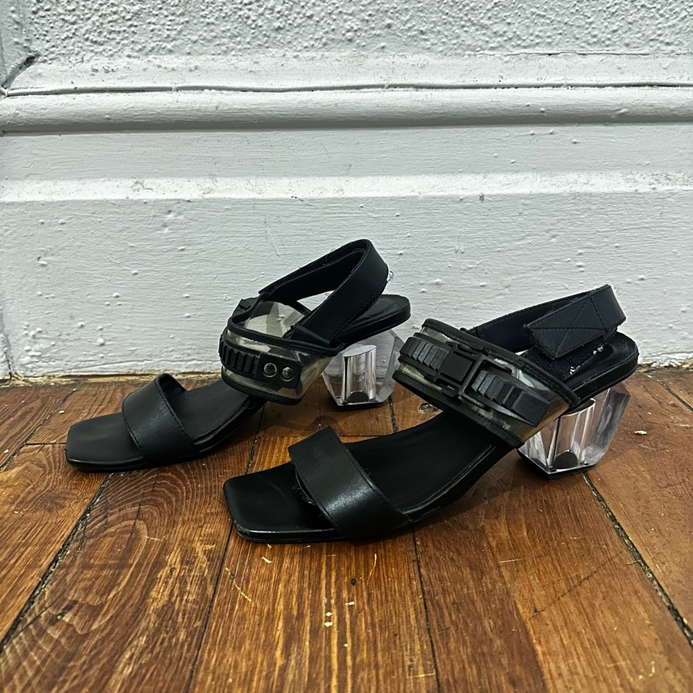 Black Women's Sandals with Clear Heel